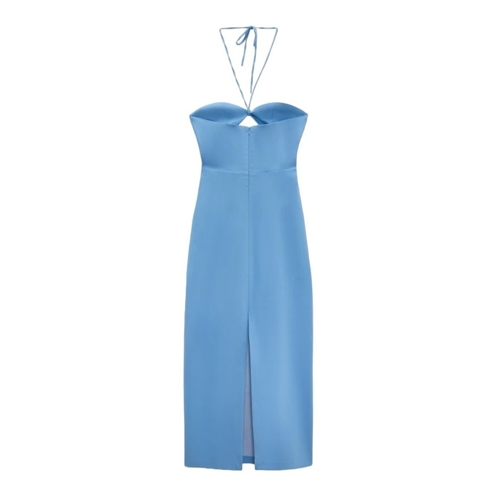 ZARA Blue Cutout Halter Sleeveless Bodycon Midi Cocktail Dress Size XL NWT - Picture 13 of 15
